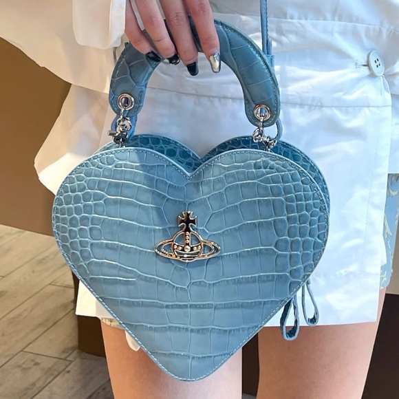 Vivienne Westwood Handbags - Vivienne Westwood Croc-Embossed Blue Heart Mini Bag Authentic (item #N09)